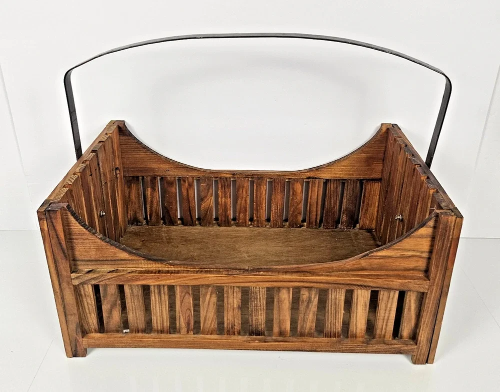 House of Lloyd 1999 Wooden Magazine Rack Basket Rustic Wood Tote Storage Caddy